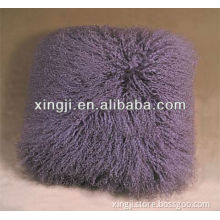 dyed color mongolian fur pillow with cloth for sofa